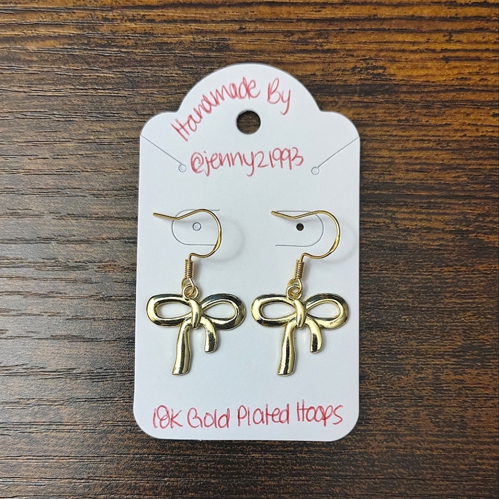NEW! Jenny's Handmade Gold Bow Earrings 18k Gold Plated Hoops